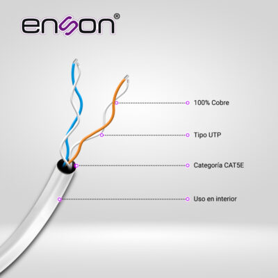 CABLE UTP ENSON 12141W305 4C/24 COLOR BLANCO SERIE PRO-II 100% COBRE IDEAL PARA INSTALACIONES DE CCTV ANALOGICO (VIDEO Y ALIMENTACIÓN) NO RECOMENDADO PARA SU USO EN VIDEO IP NI SOLUCIONES DE REDES, INSTALACIÓN EN INTERIORES **SOLO CUENTA CON 2 PARES - Image 2