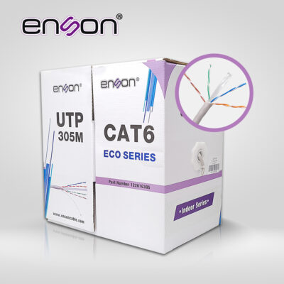 CABLE UTP CAT6 ENSON 12261G305 SERIE ECO CALIBE 23 AWG CCA BOBINA DE 305 METROS FORRO PVC COLOR GRIS USO INTERIOR RECOMENDADO PARA TRANSMISION DE DATOS BASE 10,100,1000