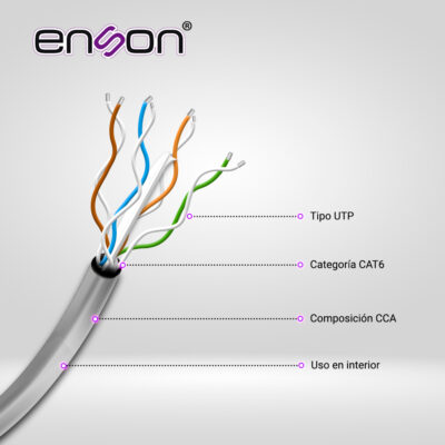 CABLE UTP CAT6 ENSON 12261G305 SERIE ECO CALIBE 23 AWG CCA BOBINA DE 305 METROS FORRO PVC COLOR GRIS USO INTERIOR RECOMENDADO PARA TRANSMISION DE DATOS BASE 10,100,1000 - Image 2