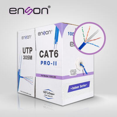 CABLE UTP CAT6 ENSON 12263L305 SERIE PRO-II CALIBE 23 AWG 100% COBRE DE ALTO RENDIMIENTO BOBINA DE 305 METROS FORRO PVC COLOR AZUL USO INTERIOR RECOMENDADO PARA CCTV, VIDEO IP Y REDES BASE 10,100,1000