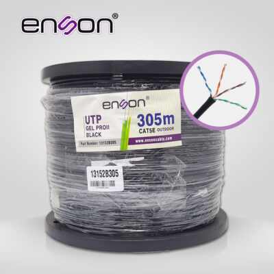 CABLE UTP CAT5E ENSON 13152B305 SERIE PRO-II C/GEL CALIBE 24 AWG 100% COBRE BOBINA DE 305 METROS FORRO PE COLOR NEGRO USO EXTERIOR RECOMENDADO PARA CCTV, VIDEO IP Y REDES BASE 10,100