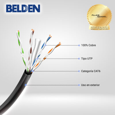 CABLE UTP CAT6 BELDEN OSP6U 0101000 FORRO POLIETILENO PLANTA EXTERNA OSP NEGRO 4 PARES CON GEL 350 MHZ CALIBRE 24 AWG 100% COBRE USO EXTERIOR IDEAL PARA INSTALACIONES DE SEGURIDAD, CCTV, VIDEO, DATOS, REDES ETHERNET BOBINA 1000 PIES 305 METROS - Image 2