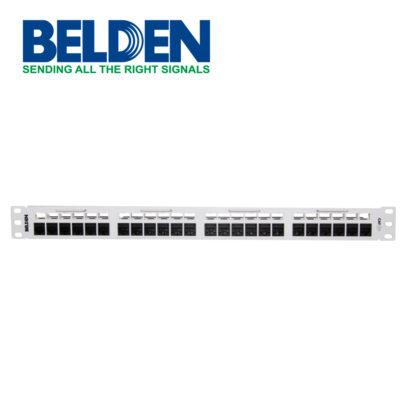 PATCH PANEL, REVCONNECT CAT6 BELDEN RV6PPF1U24WH 24 PUERTOS RJ45 (PRECARGADO) COLOR BLANCO 1 UNIDAD DE RACK HERRAMIENTA COMPATIBLE RVUTT01 USO INTERIOR CALIBRE DEL CONDUCTOR 23-24 AWG  INCLUYE TORNILLOS CORREA VELCRO BARRA ADMINISTRACION TRASERA GUIA DE INSTALACION