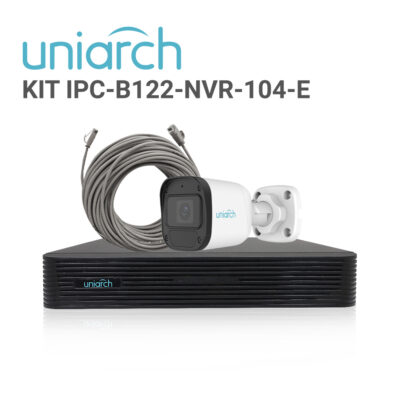 KIT UNIARCH BULLET 2MP / 4 CÁMARAS TIPO BULLET IPC-B122-APF28-E CON LENTE FIJO 2.8 MM / ULTRA 265 / DWDR / ROI DIGITAL DEFOG / IR 30M / IP67 / 1 NVR-104E2-P4 Y 4 CABLES PREARMADOS