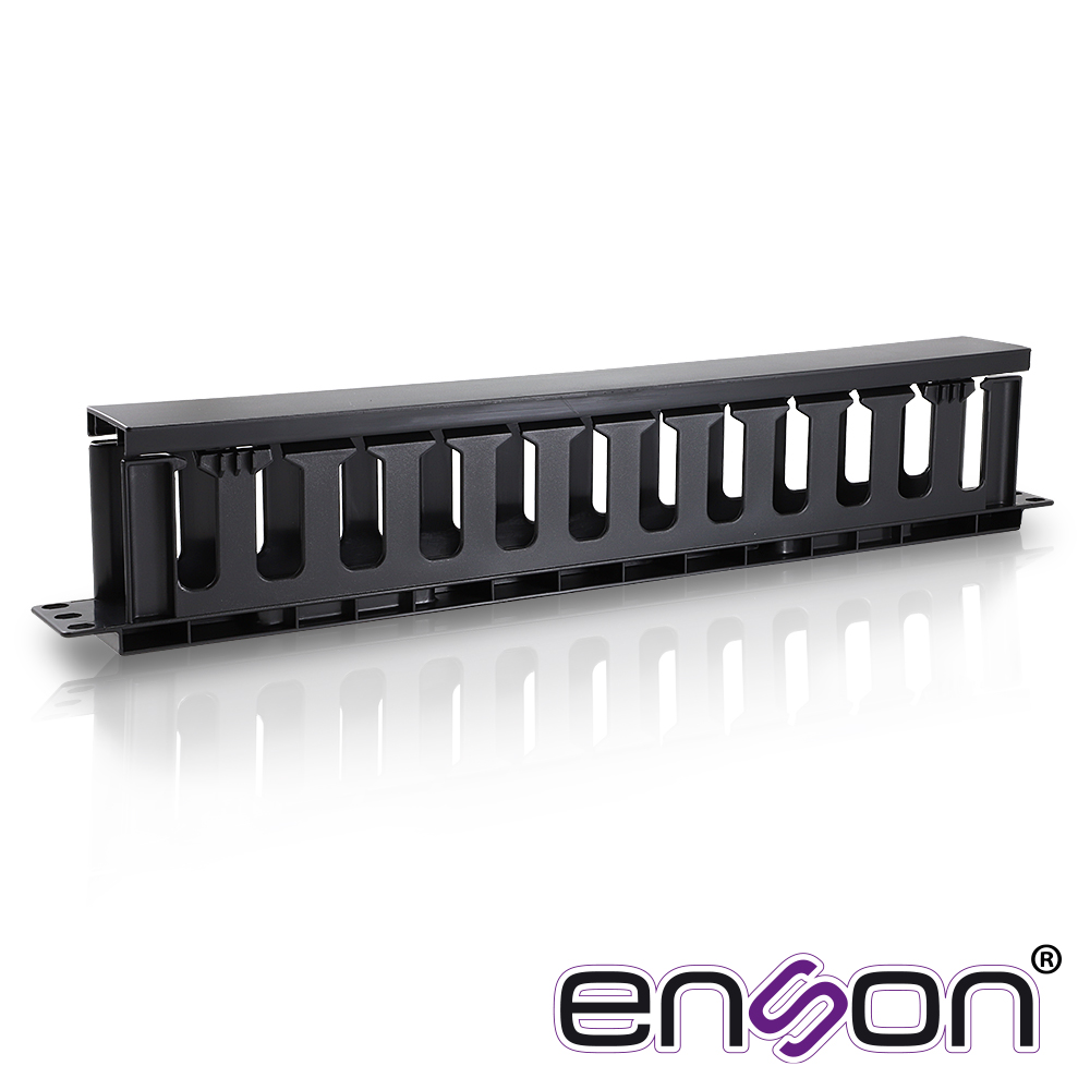 ORGANIZADOR HORIZONTAL FRONTAL PARA RACK ENSON ENS-CM14 1UR CON PEINES DE POLICARBONATO TAPA REMOVIBLE Y ABATIBLE PARA MAYOR PROTECCION Y MEJOR ACCESO CUMPLE CON NORMA EIA