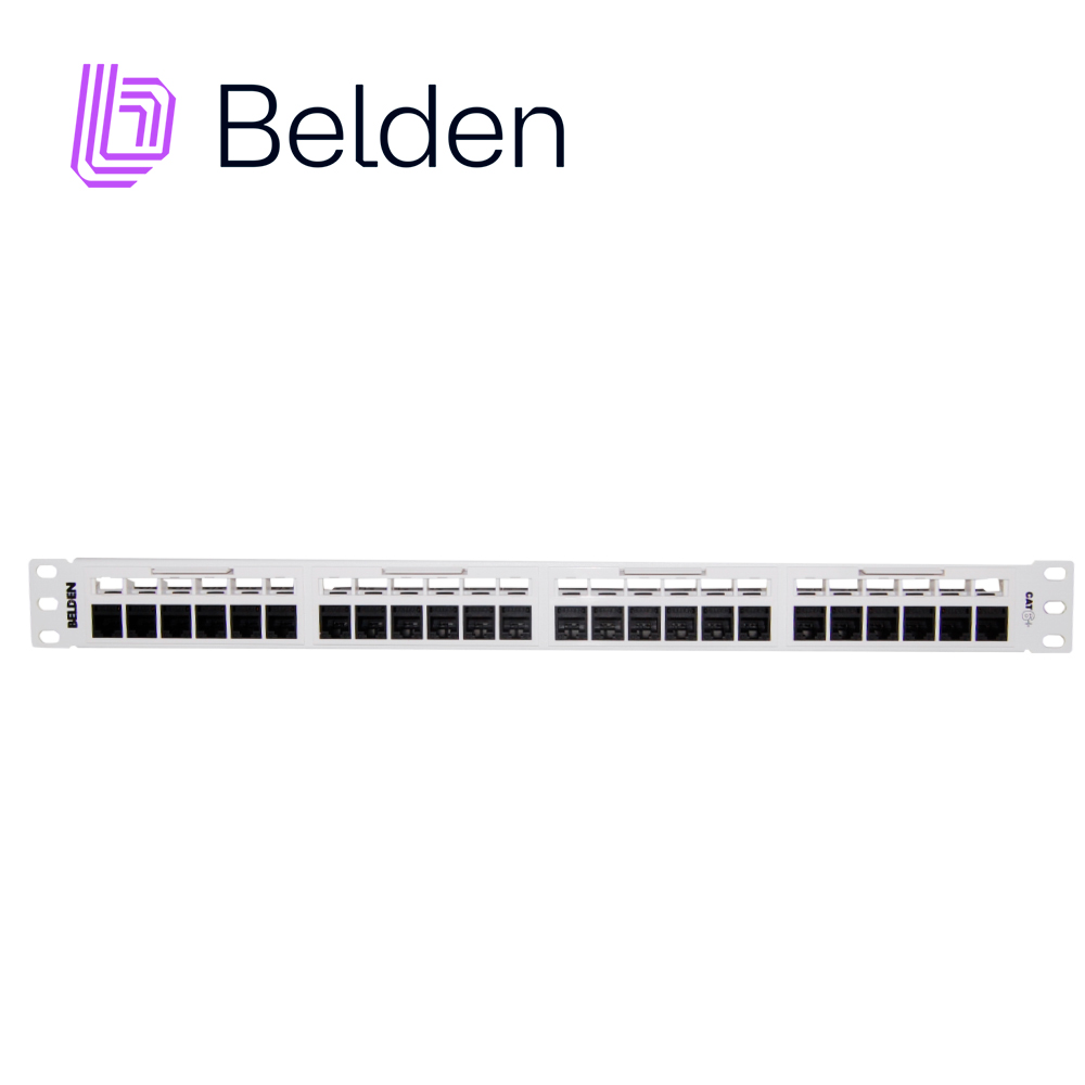 PATCH PANEL, REVCONNECT CAT6 BELDEN RV6PPF1U24WH 24 PUERTOS RJ45 (PRECARGADO) COLOR BLANCO 1 UNIDAD DE RACK HERRAMIENTA COMPATIBLE RVUTT01 USO INTERIOR CALIBRE DEL CONDUCTOR 23-24 AWG INCLUYE TORNILLOS CORREA VELCRO BARRA ADMINISTRACION TRASERA GUIA DE INSTALACION