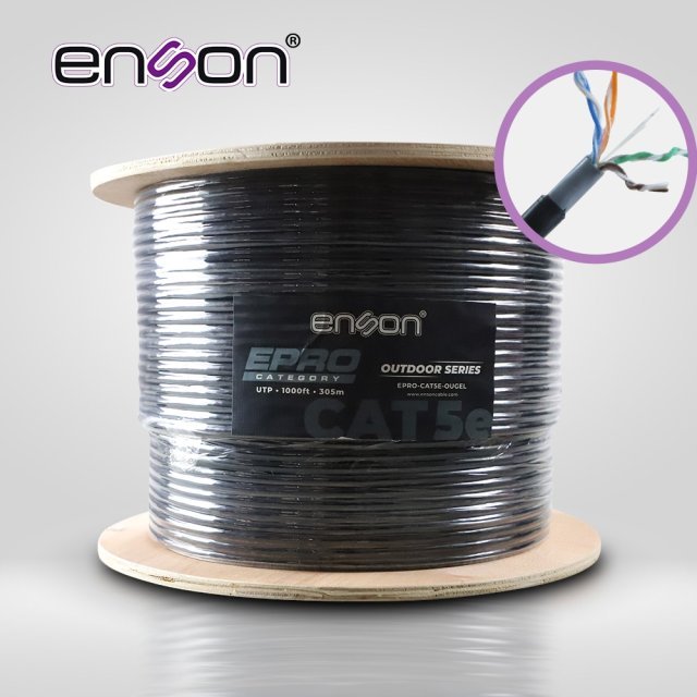 CABLE UTP CAT5E ENSON EPRO-CAT5E-OUGEL FORRO PVC+PE+GEL 4 PARES CALIBRE 24 AWG 100% COBRE USO EXTERIOR CON GEL BOBINA 1000 PIES 305 METROS