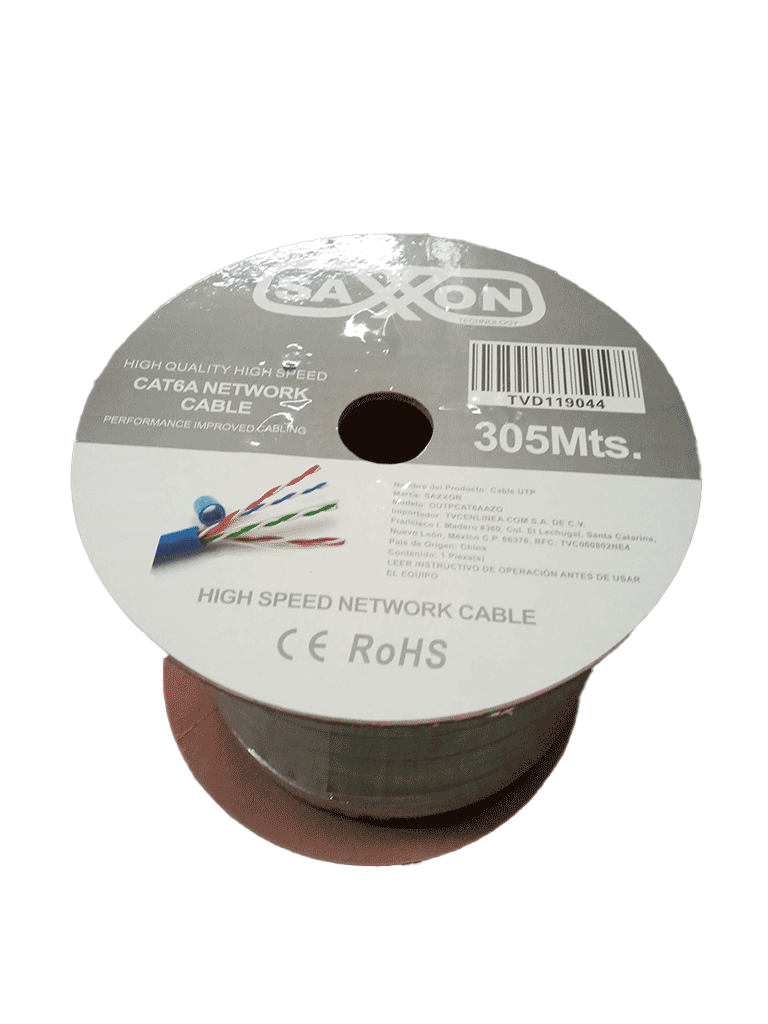 SAXXON OUTPCAT6AAZO - Bobina de Cable UTP Cat6A 100% Cobre/ 305 Metros/ Uso Interior/ Color Azul/ Categoría 6A/ 4 Pares/ Soporta Estandares: YD / T1019-2001, ISO / IEC 11801, ANSI / TIA / EIA-568/ Ideal para Cableado de Redes/ - Image 2