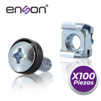 KIT DE TORNILLOS Y TUERCAS ENJAULADAS ENSON ENS-RT100 100PZA COMPATIBLES CON RACKS Y GABINETES DE LA MARCA ENSON BELDEN Y GABINETES DE LA MARCA JAGUAR