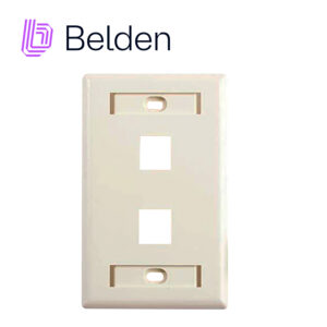 PLACA DE PARED (FACEPLATE) BELDEN AX103923 2 PUERTO COMPATIBLE CON JACKS ESTILO KEYCONNECT UNIVERSAL CAT6A CAT6 CAT5E CONECTORES DE FIBRA ÓPTICA Y COAXIALES COLOR ALMENDRA USO INTERIOR MATERIAL PLÁSTICO UL94V INCLUYE TORNILLO 6-32 ETIQUETA DE CARTON VENTANA TRANSPARENTE