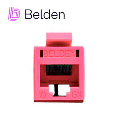 CONECTOR MODULAR JACK RJ45 CAT6A REVCONNECT BELDEN RVAMJKUTR-S1 ESTILO KEYCONNECT ROJO  CLARO COMPATIBLE CON FACEPLATE AX102660,AX102655,AX102249 ESQUEMA DE CABLEADO T568A/B HERRAMIENTA COMPATIBLE RVUTT01 USO INTERIOR CALIBRE DEL CONDUCTOR 23-24 AWG