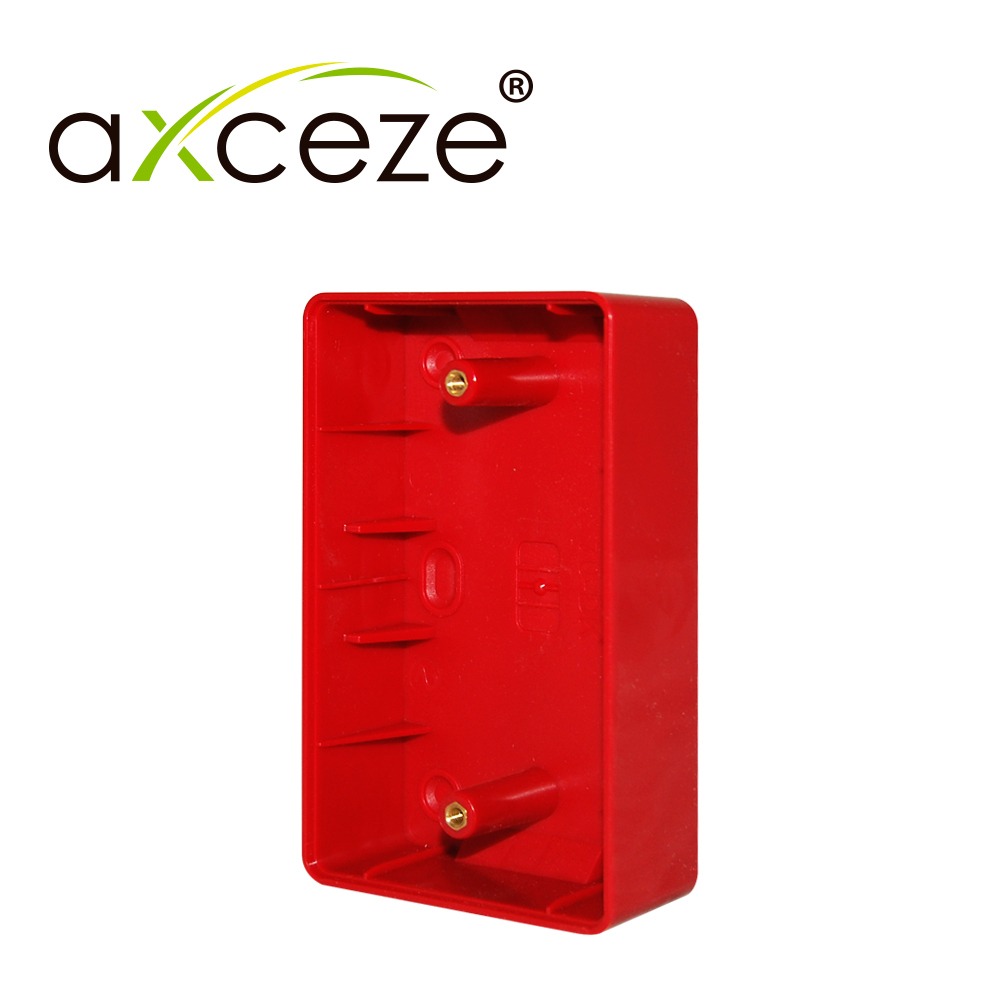 CAJA PARA BOTON AXCEZE AX-PBOX FABRICADO EN PLASTICO COLOR ROJO MEDIDAS 115 X 70 X 30 USO EN INTERIORES MONTAJE SUPERFICIAL EN PARED
