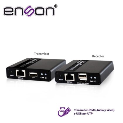 EXTENSOR HDMI ENSON ENS-HDMIE70KVM DE 70MTS MEDIANTE CABLE UTP CAT6/6A/7 SE PUEDE CASCADEAR TRANSMITE VIDEO FULL HD 1080P@60HZ  AUDIO STEREO Y TECLADO Y MOUSE A DISTANCIA, NO INCLUYE CABLE HDMI