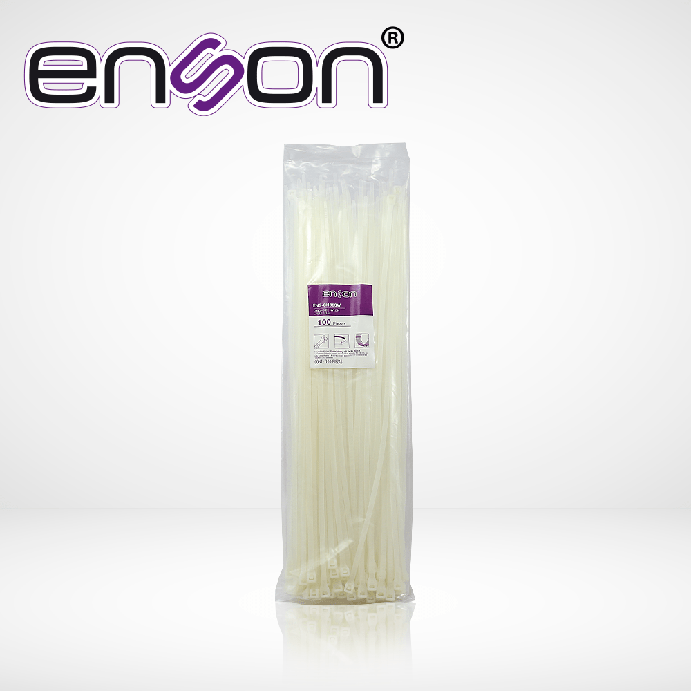 CINCHO DE NYLON ENSON ENS-CH360W COLOR NATURAL DE 4.8 X 360MM DE LONGITUD FUERZA DE TENSIÓN DE HASTA 22 KGS