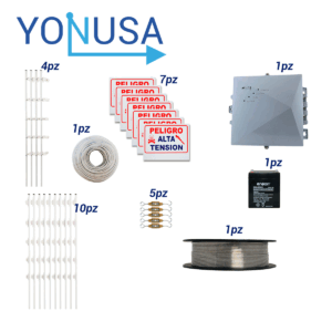 KIT DE CERCA ELECTRIFICADA CON ACCESORIOS PARA 100METROS INCLUYE:
ENERGIZADOR, BATERIA ENS-BT412, CABLE, ALAMBRE, POSTES, LETREROS Y TENSORES