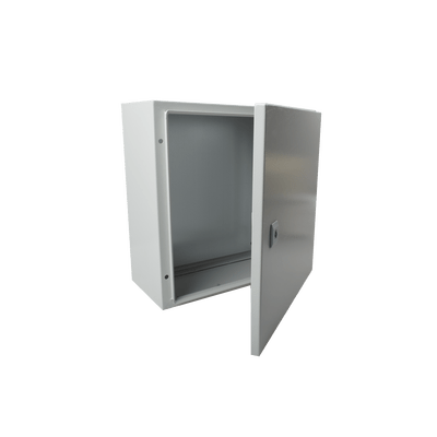 Gabinete de Acero IP66 Uso en Intemperie (400 x 400 x 200 mm) con Placa Trasera Interior de Metal y Compuerta Inferior Atornillable (Incluye Chapa y Llave T).