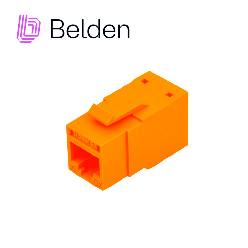 CONECTOR MODULAR JACK RJ45 CAT6A REVCONNECT BELDEN RVAMJKUOR-S1 ESTILO KEYCONNECT NARANJA COMPATIBLE CON FACEPLATE AX102660,AX102655,AX102249 ESQUEMA DE CABLEADO T568A/B HERRAMIENTA COMPATIBLE RVUTT01 USO INTERIOR CALIBRE DEL CONDUCTOR 23-24 AW