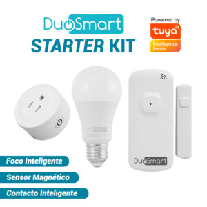 KIT DE INICIO DE DUOSMART, STARTER KIT DUOSMART. INCLUYE: 1 FOCO INTELIGENTE S10, 1 CONTACTO DE SOBREPONER B30 Y 1 SENSOR MAGNÉTICO D10