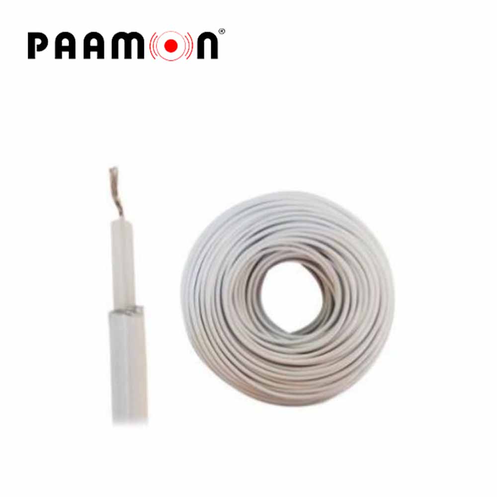 CABLE DOBLE AISLADO COLOR BLANCO / CAB-DOBLE AISLADO -WP-100M PAAMON / CAPA AISLANTE DE POLIETILENO CONDUCTOR 22AWG DE COBRE ESTAÑO PARA EXTERIOR SOPORTA HASTA 18,000 VOLTS ROLLO DE 100 METROS IDEAL PARA CERCA ELÉCTRICA