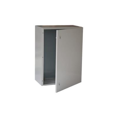 Gabinete de Acero IP66 Uso en Intemperie (400 x 600 x 250 mm) con Placa Trasera Interior Metálica y Compuerta Inferior Atornillable (Incluye Chapa y Llave T).