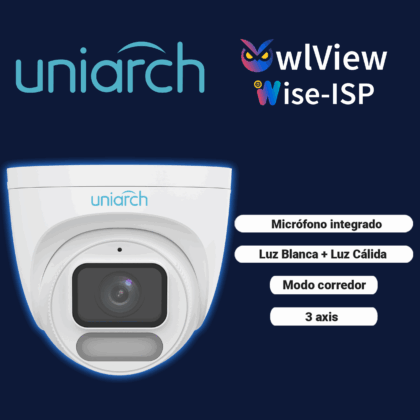 CAMARA IP TURRET OWLVIEW UNIARCH IPC-T242-ADF28K-WP / 2MP / LENTE 2.8MM / WDR120DB / LUZ-BLANCA+LUZ-CALIDA30M / MICROSD512GB / MICROFONO-INTEGRADO / ULTRA-MOTION-DETECTION / POE-AF / ONVIF / 3-AXIS / IP67 / METAL+PLASTICO / ULTRA265 / SERIE HALO / MODOCORREDOR