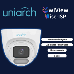 CAMARA IP TURRET OWLVIEW UNIARCH IPC-T244-ADF28K-WP / 4MP / LENTE 2.8MM / WDR120DB / LUZ-BLANCA+LUZ-CALIDA30M / MICROSD512GB / MICROFONO-INTEGRADO / ULTRA-MOTION-DETECTION / POE-AF / ONVIF / 3-AXIS / IP67 / METAL+PLASTICO / ULTRA265 / NDAA / SERIE HALO / MODOCORREDOR