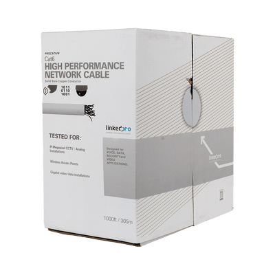 Bobina de Cable UTP de 305 m (1000 ft) Cat6 aleación de Cobre y Aluminio (CCA), color blanco, Uso exclusivo interior - Image 3