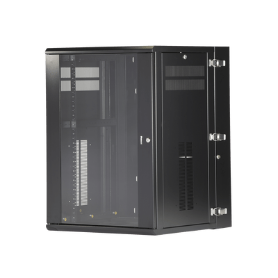 Gabinete PanZone de Montaje en Pared, de 19in, Puerta con Ventana de Seguridad, 18 UR, 635mm de Profundidad, Color Negro