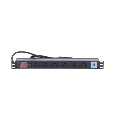 Tomacorriente Horizontal (PDU) de 6 contactos (NEMA 5-15R) + 2 USB para instalación en Rack de 19", 1UR, 125 Vca/ 15 A (THE0040091001001) - Image 2
