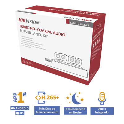 (MICRÓFONO INTEGRADO) KIT TURBOHD 5 Megapixel / DVR 4 Canales / 4 Cámaras Bala con Micrófono Integrado (exterior 2.8 mm) / Fuente de Poder / Accesorios de Instalación - Image 2
