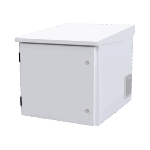 Gabinete PROFUNDO hasta 705 mm  de profundidad, de Exterior de 9UR con Ventiladores y Termostato, Se envía el Gabinete Armado, (Montaje a poste o torre se vende por separado).