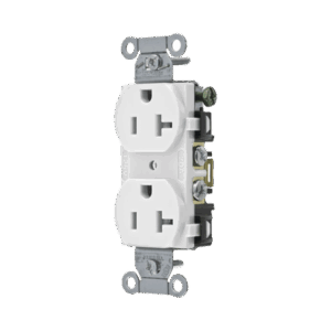 Contacto Dúplex 20 A, 125 V,  2 Polos, 3 Hilos, Cableado Posterior y  Lateral, Color Blanco (Nema 5-20R).