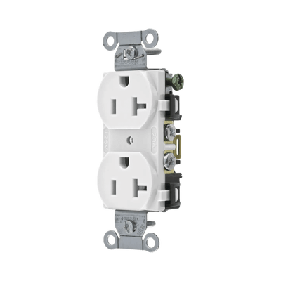 Contacto Dúplex 20 A, 125 V,  2 Polos, 3 Hilos, Cableado Posterior y  Lateral, Color Blanco (Nema 5-20R).