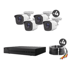 KIT TurboHD 1080p / DVR 8 canales con H.265+ / 4 Cámaras Bala Metálicas / Fuente de Poder / Accesorios de Instalación