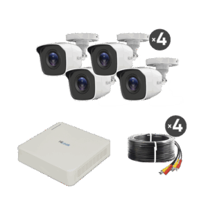 KIT TurboHD 720p / DVR 4 canales / 4 Cámaras Bala de Policarbonato / 4 Cables 18 Mts / 1 Fuente de Poder Profesional
