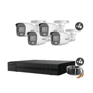 Kit TurboHD 1080p / DVR 4 Canales / 4 Cámaras Bala ColorVu con Microfono Integrado / Fuente de Poder / Accesorios de Instalación