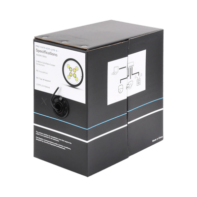 Bobina de cable de 305 m, Cat5e, color negro, sin blindar, para aplicaciones de videovigilancia, redes de datos. Uso en intemperie