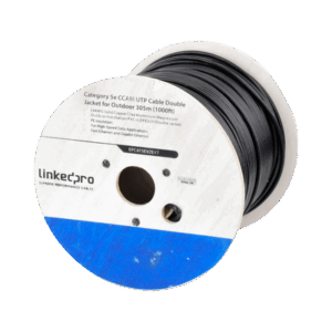 Bobina de cable de 305 m (1000 ft) Cat5e, Aleación de Cobre y Aluminio (CCA), color Negro, Uso Intemperie, Doble Forro