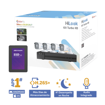 Kit TurboHD 1080p + SSD 1 TB / DVR 4 Canales / 4 Cámaras Bala ColorVu con Micrófono Integrado / Fuente de Poder / Accesorios de Instalación - Image 2