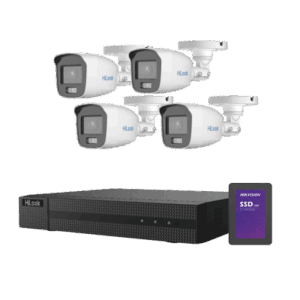 Kit TurboHD 1080p + SSD 1 TB / DVR 4 Canales / 4 Cámaras Bala ColorVu con Micrófono Integrado / Fuente de Poder / Accesorios de Instalación