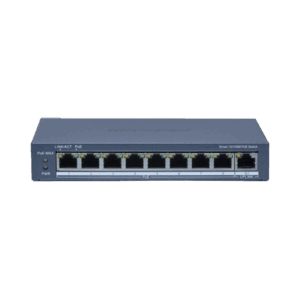 Switch PoE+ / Monitoreable / 8 Puertos 10/100 Mbps PoE+ / 1 Puerto 1000 Mbps Uplink /  Configuración Nube Hik-Partner Pro / Modo Extendido hasta 300 metros / 60 W