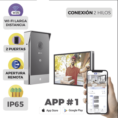 Videoportero IP Conexión a 2 Hilos / Con Monitor Wi-Fi para Interior / Frente de Calle  IP65 Uso En Exterior Debe Tener Protección / Cámara 3 Megapíxel / Llamada a la App / Apertura remota  / Soporta 2 Puertas / Ranura para Mic - Image 2