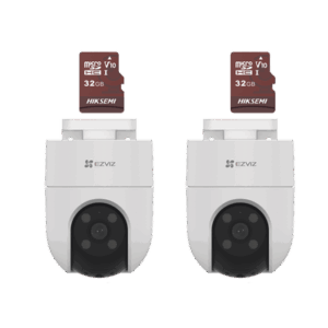 Kit de Camaras WiFi, Incluye 2 Piezas CS-H8C y 2 Piezas HS-TF-E1/32G / Audio de Dos Vías / Detección de Movimiento /  Luz Estroboscópica / Sirena  /  Uso en Exterior con Protección