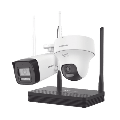 Kit IP Inalámbrico 4 Megapixel / NVS 4 Canales / 1 Cámara Bala Exterior + 1 Cámara Turret Interior con Lente 2.8 mm y Dual Light / Audio Bidireccional (Micrófono y Bocina) / Soporta Micro SD de 512 GB
