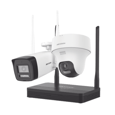Kit IP Inalámbrico 2 Megapíxel / NVS 4 Canales / 1 Cámara Bala Exterior + 1 Cámara Turret Interior con Lente 2.8 mm y Dual Light / Audio Bidireccional (Micrófono y Bocina) / Soporta Micro SD de 512 GB