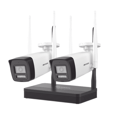 Kit IP Inalámbrico 4 Megapixel / NVS 4 Canales / 2 Cámaras Bala para Exterior con Lente 2.8 mm y Dual Light (30 mts IR + 30 mts Luz Blanca) / Audio Bidireccional (Micrófono y Bocina) / Soporta Micro SD de 512 GB