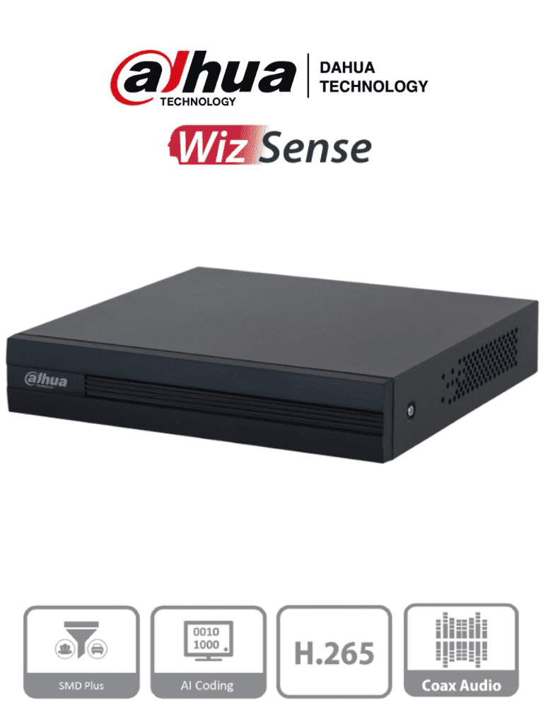 DAHUA XVR1B04-I -DVR de 4 Canales 1080p LiteWizSense y Cooper-I. Compatible con H.265+, admite hasta 5 canales IP y 4 canales con SMD Plus para detección avanzada. Búsqueda inteligente de personas y vehículos, codificación eficiente #DAHQ1M #LF#VolDH
