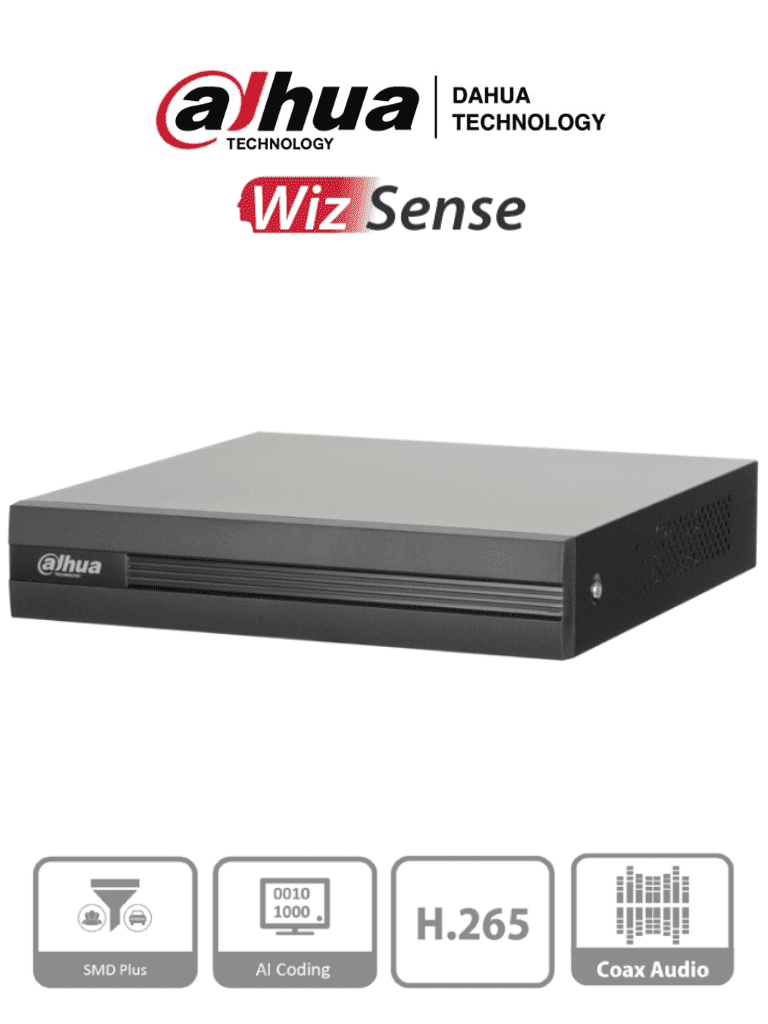 DAHUA XVR1B04H-I - DVR de 4 canales 5MP Lite con WizSense y H.265+. Soporta 4 canales + 2 IP, o hasta 6 canales IP. Con SMD Plus y búsqueda inteligente de humanos y vehículos. 1 puerto SATA de hasta 6TB. #HDCVI9.0 #5MP#VolDH