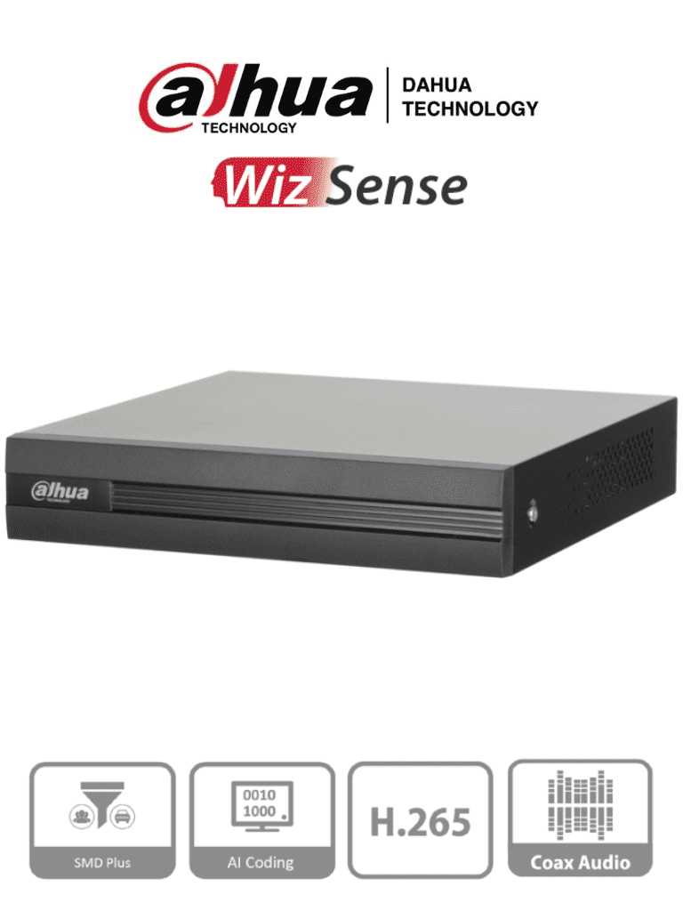 DAHUA XVR1B08H-I - DVR de 8 canales 5MP Lite con WizSense y H.265+. Soporta 8 canales + 4 IP, o hasta 12 canales IP. Con SMD Plus y búsqueda inteligente de humanos y vehículos. 1 puerto SATA de hasta 16TB. #HDCVI9.0 #5M#VolDH