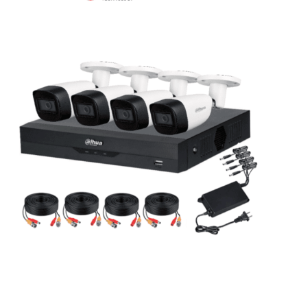 DAHUA KITXVR5104HS4KLI3+4HFW1500CMA- Kit de vigilancia de 4 canales 5 MP con audio y DVR WizSense con reconocimiento facial y H.265+. Soporta 4 canales + 4 IP o hasta 8 IP. Incluye 4 canales SMD Plus para búsqueda de humanos y vehículos #HDCVI9.0 #5MP